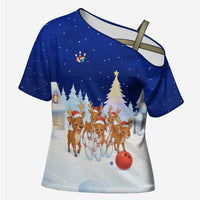 Funny Christmas Reindeer Bowling Custom Cross Shoulder Shirt with Reindeer Snow Scene - Wonder Print Shop