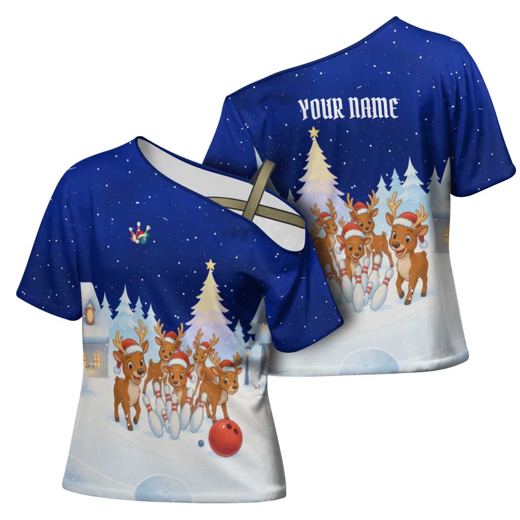 Funny Christmas Reindeer Bowling Custom Cross Shoulder Shirt with Reindeer Snow Scene - Wonder Print Shop