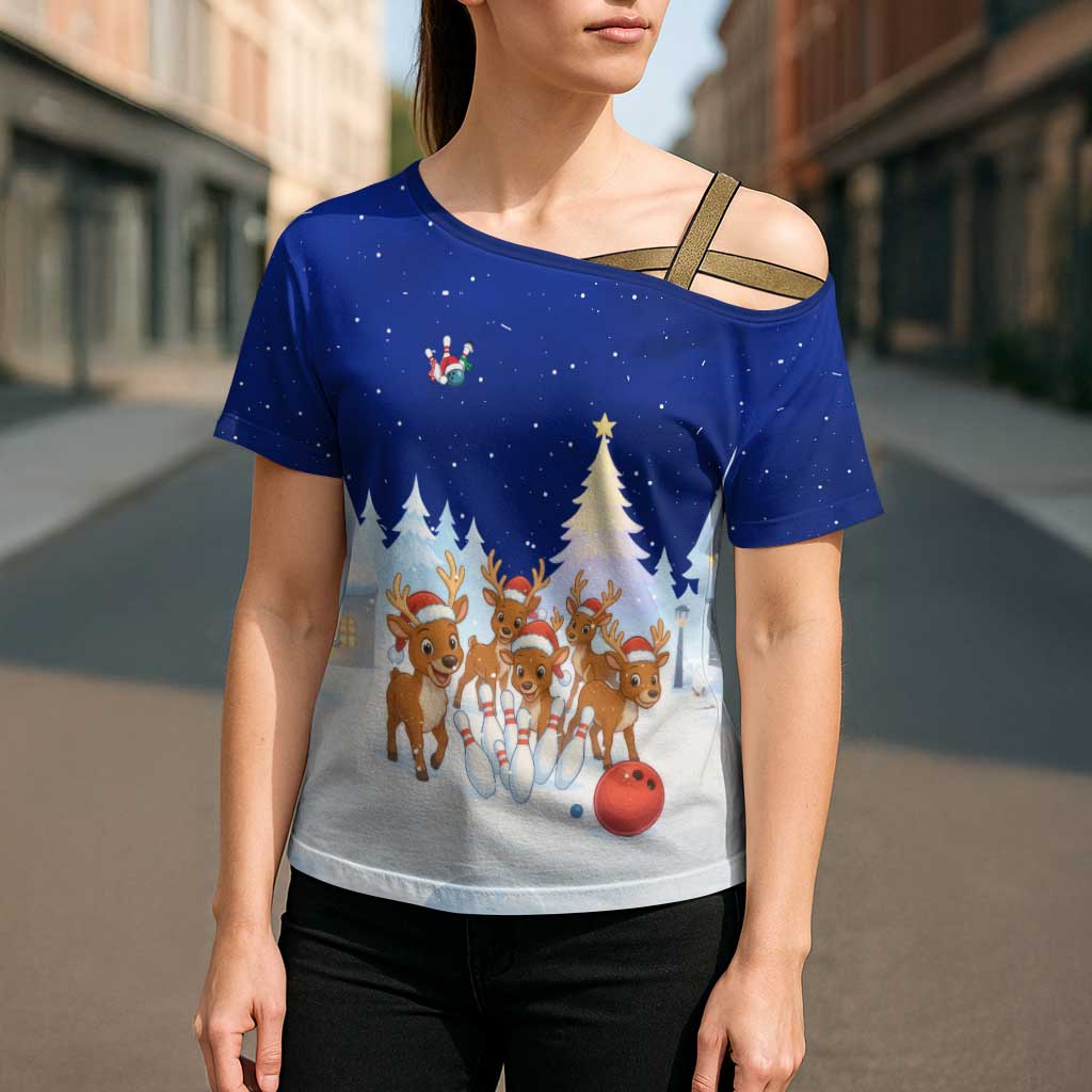 Funny Christmas Reindeer Bowling Custom Cross Shoulder Shirt with Reindeer Snow Scene - Wonder Print Shop