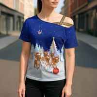 Funny Christmas Reindeer Bowling Custom Cross Shoulder Shirt with Reindeer Snow Scene - Wonder Print Shop