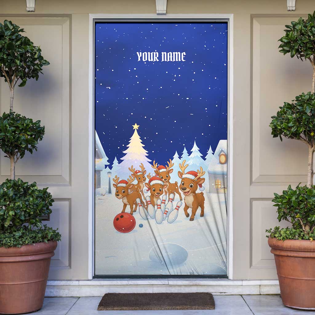 Funny Christmas Reindeer Bowling Custom Door Cover with Reindeer Snow Scene - Wonder Print Shop