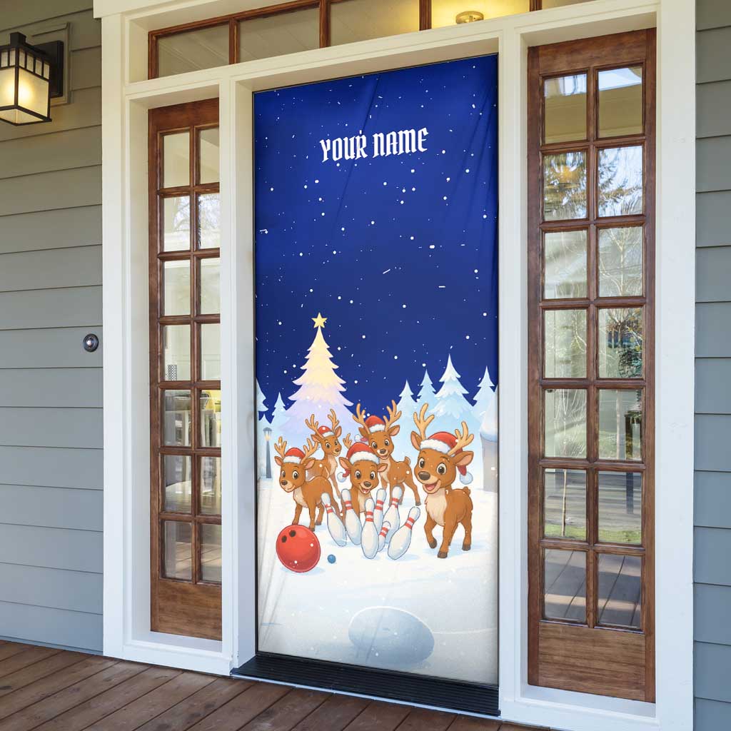 Funny Christmas Reindeer Bowling Custom Door Cover with Reindeer Snow Scene - Wonder Print Shop
