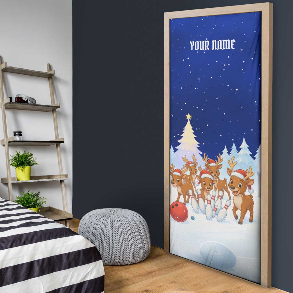 Funny Christmas Reindeer Bowling Custom Door Cover with Reindeer Snow Scene - Wonder Print Shop