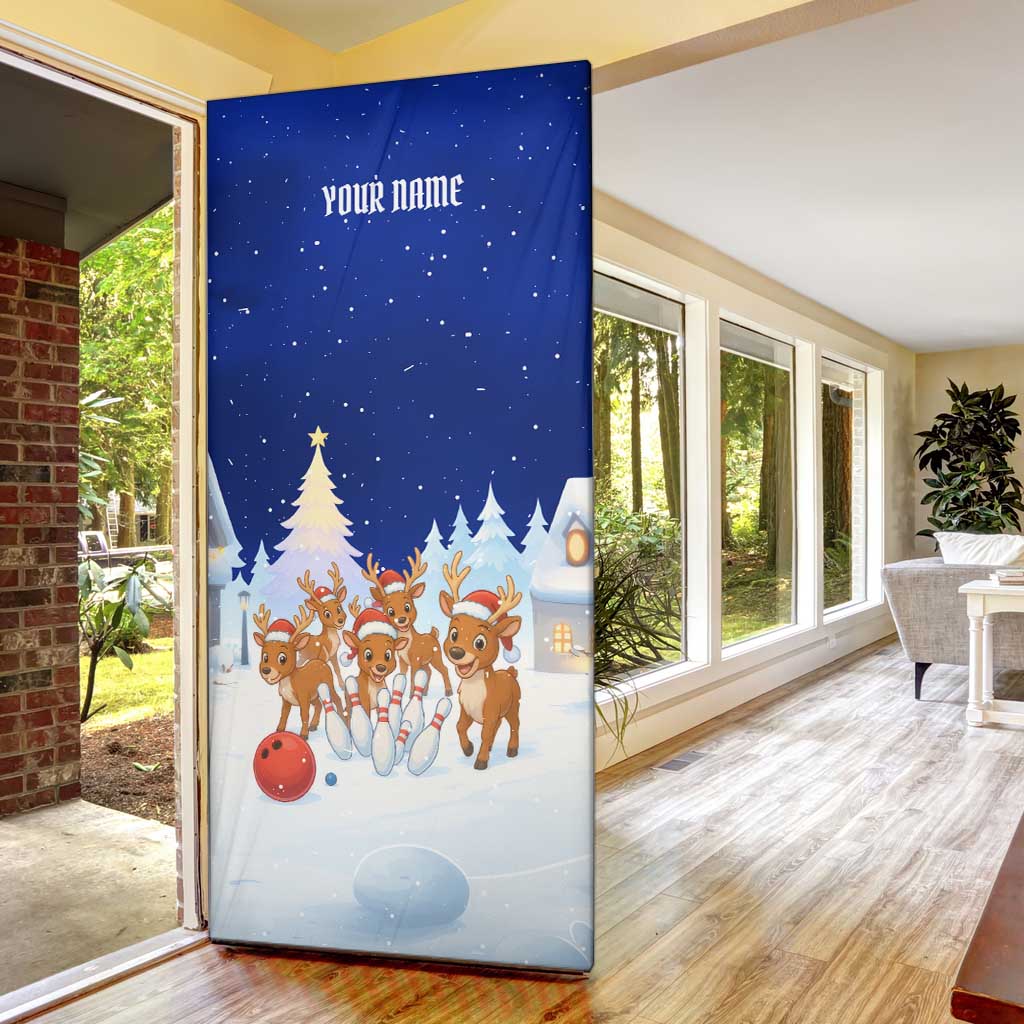Funny Christmas Reindeer Bowling Custom Door Cover with Reindeer Snow Scene - Wonder Print Shop