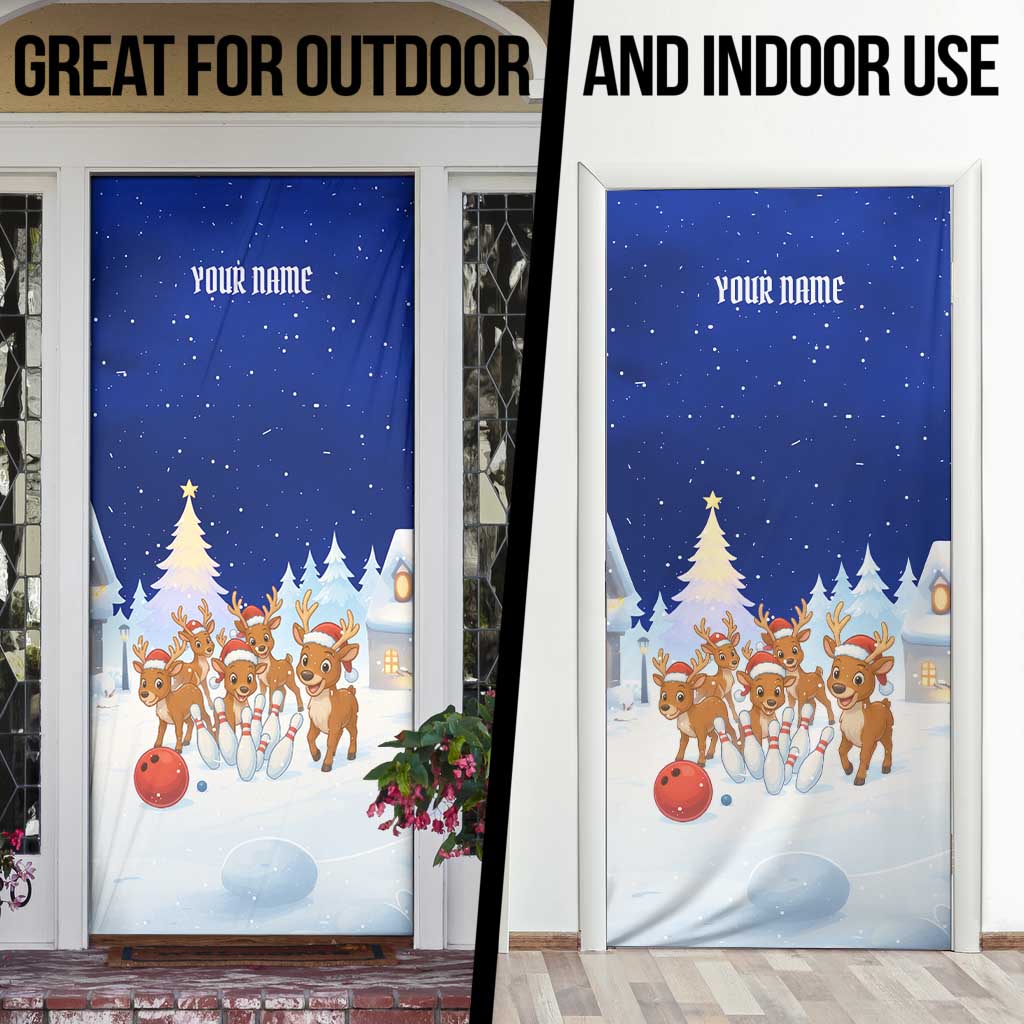 Funny Christmas Reindeer Bowling Custom Door Cover with Reindeer Snow Scene - Wonder Print Shop