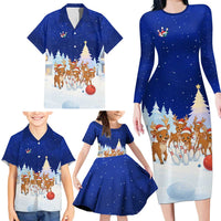 Funny Christmas Reindeer Bowling Custom Family Matching Long Sleeve Bodycon Dress and Hawaiian Shirt with Reindeer Snow Scene - Wonder Print Shop
