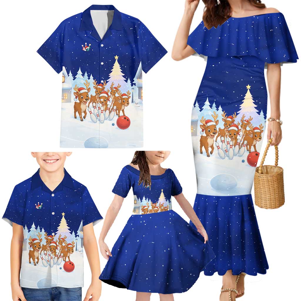 Funny Christmas Reindeer Bowling Custom Family Matching Mermaid Dress and Hawaiian Shirt with Reindeer Snow Scene - Wonder Print Shop