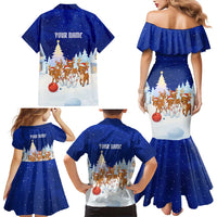 Funny Christmas Reindeer Bowling Custom Family Matching Mermaid Dress and Hawaiian Shirt with Reindeer Snow Scene - Wonder Print Shop