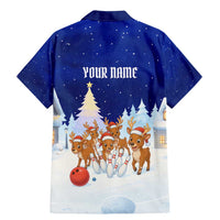 Funny Christmas Reindeer Bowling Custom Family Matching Mermaid Dress and Hawaiian Shirt with Reindeer Snow Scene - Wonder Print Shop
