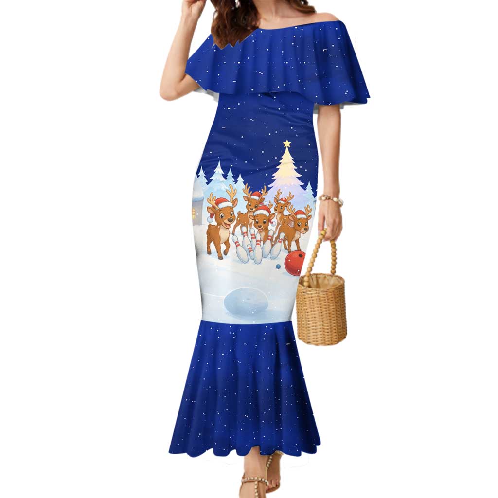 Funny Christmas Reindeer Bowling Custom Family Matching Mermaid Dress and Hawaiian Shirt with Reindeer Snow Scene - Wonder Print Shop