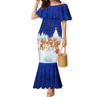 Funny Christmas Reindeer Bowling Custom Family Matching Mermaid Dress and Hawaiian Shirt with Reindeer Snow Scene - Wonder Print Shop