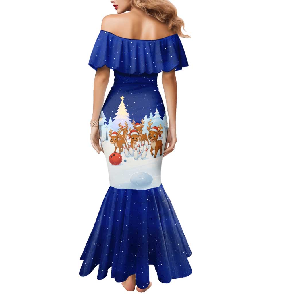 Funny Christmas Reindeer Bowling Custom Family Matching Mermaid Dress and Hawaiian Shirt with Reindeer Snow Scene - Wonder Print Shop