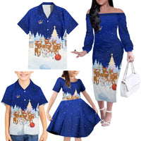 Funny Christmas Reindeer Bowling Custom Family Matching Off The Shoulder Long Sleeve Dress and Hawaiian Shirt with Reindeer Snow Scene - Wonder Print Shop