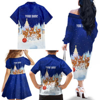 Funny Christmas Reindeer Bowling Custom Family Matching Off The Shoulder Long Sleeve Dress and Hawaiian Shirt with Reindeer Snow Scene - Wonder Print Shop