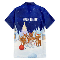 Funny Christmas Reindeer Bowling Custom Family Matching Off The Shoulder Long Sleeve Dress and Hawaiian Shirt with Reindeer Snow Scene - Wonder Print Shop