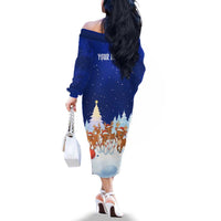 Funny Christmas Reindeer Bowling Custom Family Matching Off The Shoulder Long Sleeve Dress and Hawaiian Shirt with Reindeer Snow Scene - Wonder Print Shop