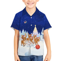 Funny Christmas Reindeer Bowling Custom Family Matching Off The Shoulder Long Sleeve Dress and Hawaiian Shirt with Reindeer Snow Scene - Wonder Print Shop