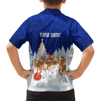 Funny Christmas Reindeer Bowling Custom Family Matching Off Shoulder Maxi Dress and Hawaiian Shirt with Reindeer Snow Scene - Wonder Print Shop