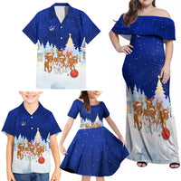 Funny Christmas Reindeer Bowling Custom Family Matching Off Shoulder Maxi Dress and Hawaiian Shirt with Reindeer Snow Scene - Wonder Print Shop