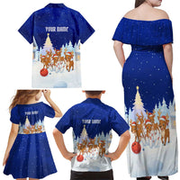 Funny Christmas Reindeer Bowling Custom Family Matching Off Shoulder Maxi Dress and Hawaiian Shirt with Reindeer Snow Scene - Wonder Print Shop