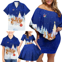 Funny Christmas Reindeer Bowling Custom Family Matching Off Shoulder Short Dress and Hawaiian Shirt with Reindeer Snow Scene - Wonder Print Shop