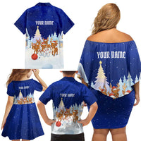 Funny Christmas Reindeer Bowling Custom Family Matching Off Shoulder Short Dress and Hawaiian Shirt with Reindeer Snow Scene - Wonder Print Shop