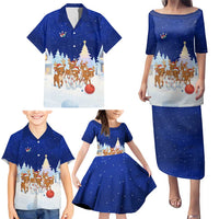 Funny Christmas Reindeer Bowling Custom Family Matching Puletasi and Hawaiian Shirt with Reindeer Snow Scene - Wonder Print Shop