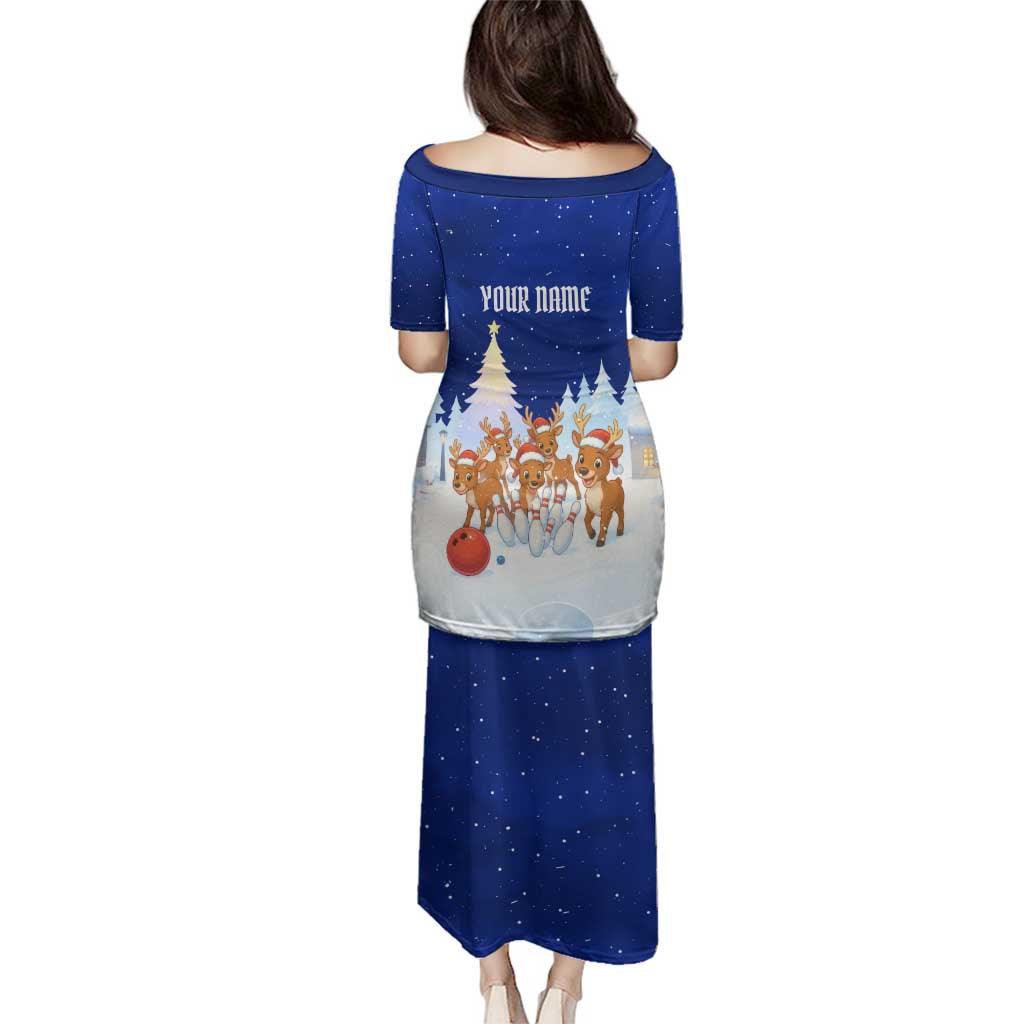 Funny Christmas Reindeer Bowling Custom Family Matching Puletasi and Hawaiian Shirt with Reindeer Snow Scene - Wonder Print Shop