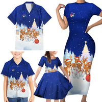 Funny Christmas Reindeer Bowling Custom Family Matching Short Sleeve Bodycon Dress and Hawaiian Shirt with Reindeer Snow Scene - Wonder Print Shop