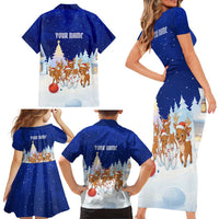 Funny Christmas Reindeer Bowling Custom Family Matching Short Sleeve Bodycon Dress and Hawaiian Shirt with Reindeer Snow Scene - Wonder Print Shop