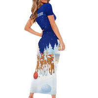 Funny Christmas Reindeer Bowling Custom Family Matching Short Sleeve Bodycon Dress and Hawaiian Shirt with Reindeer Snow Scene - Wonder Print Shop