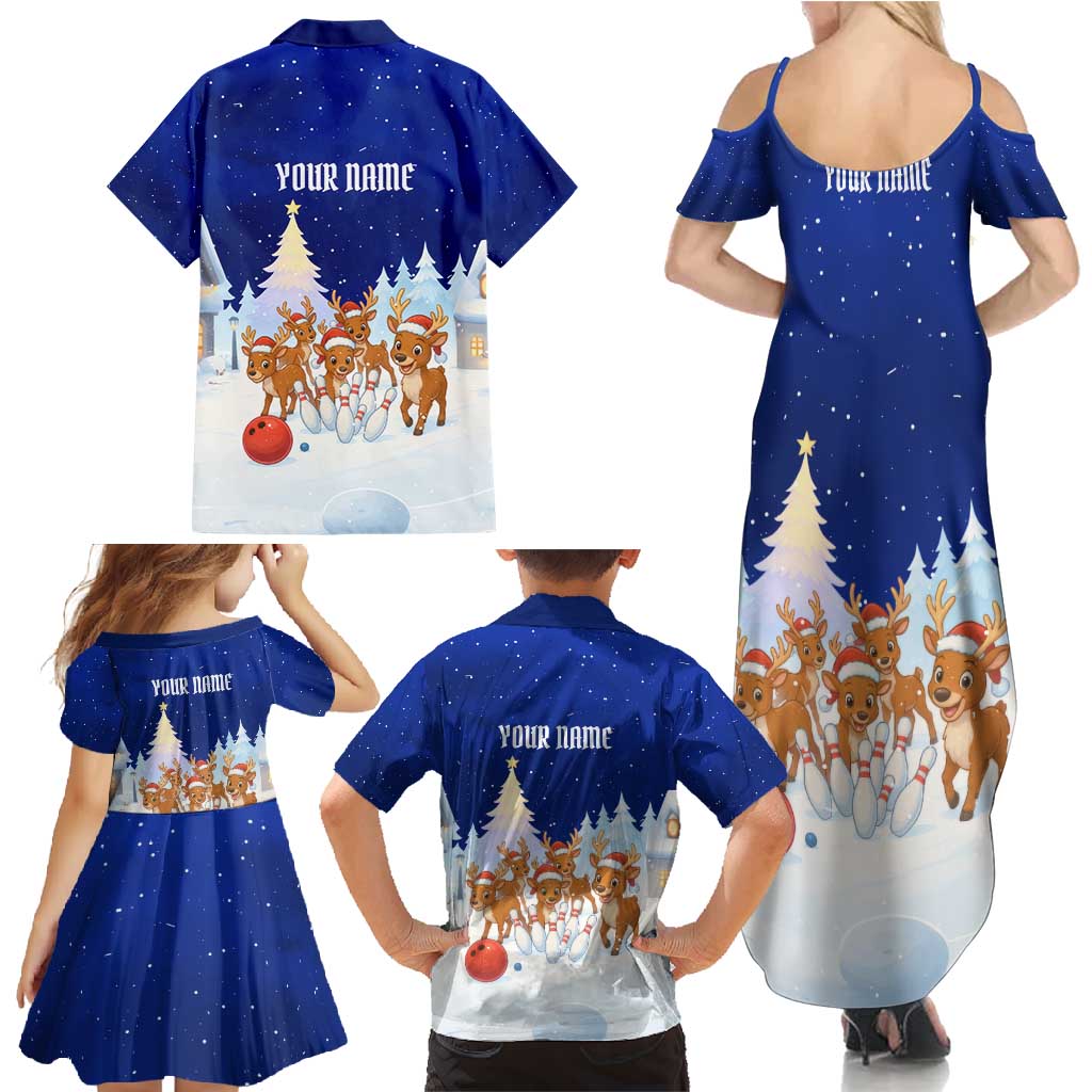 Funny Christmas Reindeer Bowling Custom Family Matching Summer Maxi Dress and Hawaiian Shirt with Reindeer Snow Scene - Wonder Print Shop