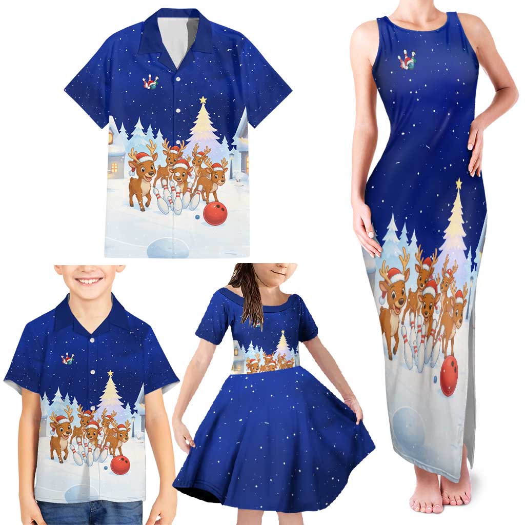 Funny Christmas Reindeer Bowling Custom Family Matching Tank Maxi Dress and Hawaiian Shirt with Reindeer Snow Scene - Wonder Print Shop
