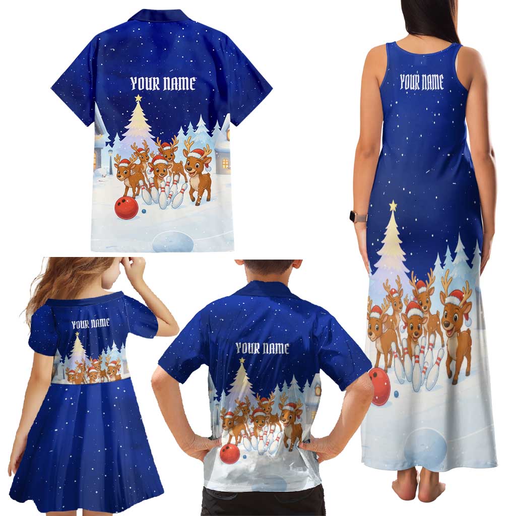 Funny Christmas Reindeer Bowling Custom Family Matching Tank Maxi Dress and Hawaiian Shirt with Reindeer Snow Scene - Wonder Print Shop