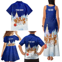 Funny Christmas Reindeer Bowling Custom Family Matching Tank Maxi Dress and Hawaiian Shirt with Reindeer Snow Scene - Wonder Print Shop