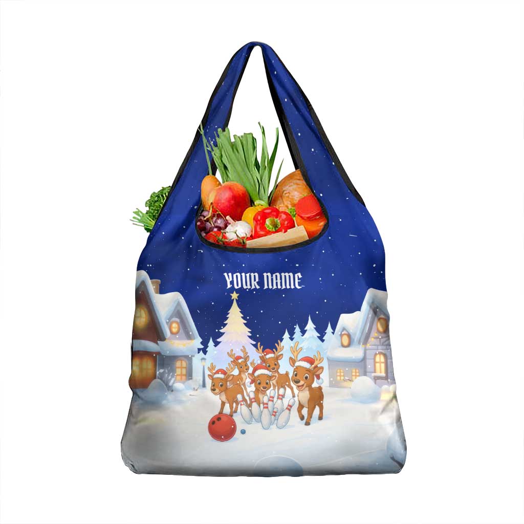 Funny Christmas Reindeer Bowling Custom Grocery Bag with Reindeer Snow Scene - Wonder Print Shop