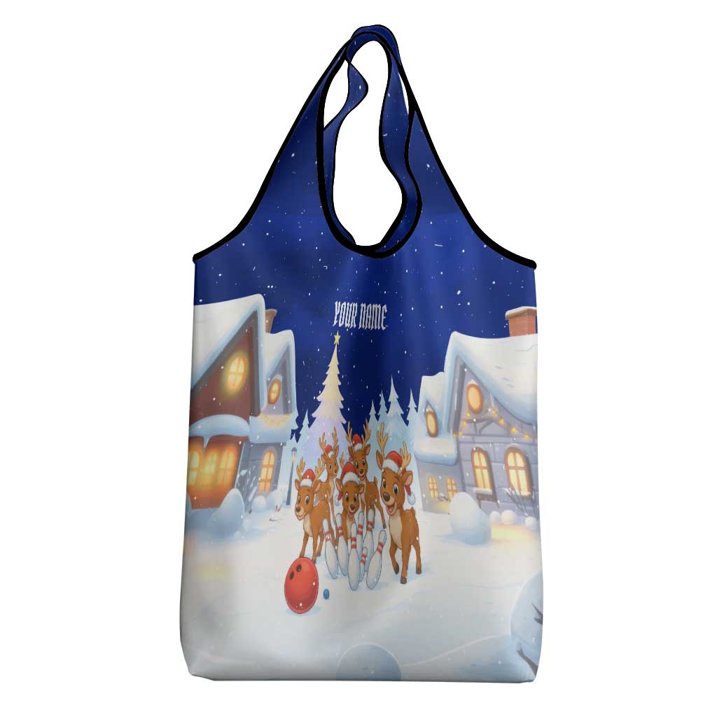Funny Christmas Reindeer Bowling Custom Grocery Bag with Reindeer Snow Scene - Wonder Print Shop