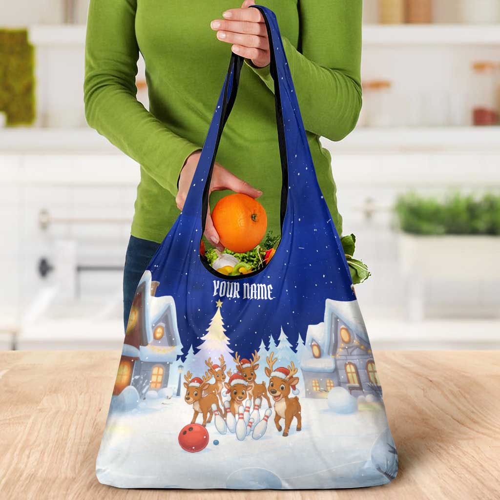 Funny Christmas Reindeer Bowling Custom Grocery Bag with Reindeer Snow Scene - Wonder Print Shop