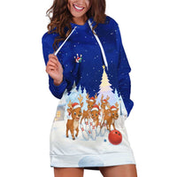 Funny Christmas Reindeer Bowling Custom Hoodie Dress with Reindeer Snow Scene - Wonder Print Shop