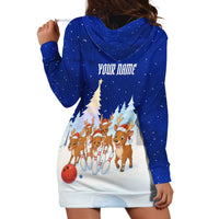 Funny Christmas Reindeer Bowling Custom Hoodie Dress with Reindeer Snow Scene - Wonder Print Shop