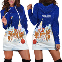 Funny Christmas Reindeer Bowling Custom Hoodie Dress with Reindeer Snow Scene - Wonder Print Shop