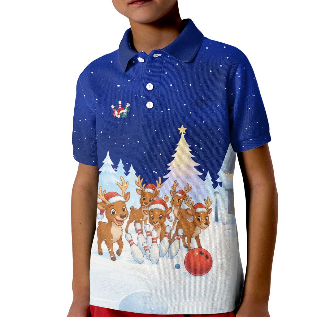 Funny Christmas Reindeer Bowling Custom Kid Polo Shirt with Reindeer Snow Scene - Wonder Print Shop