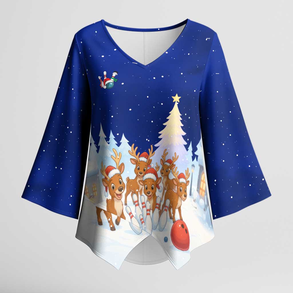 Funny Christmas Reindeer Bowling Custom Kimono Sleeve Blouse with Reindeer Snow Scene - Wonder Print Shop