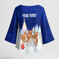Funny Christmas Reindeer Bowling Custom Kimono Sleeve Blouse with Reindeer Snow Scene - Wonder Print Shop