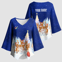 Funny Christmas Reindeer Bowling Custom Kimono Sleeve Blouse with Reindeer Snow Scene - Wonder Print Shop