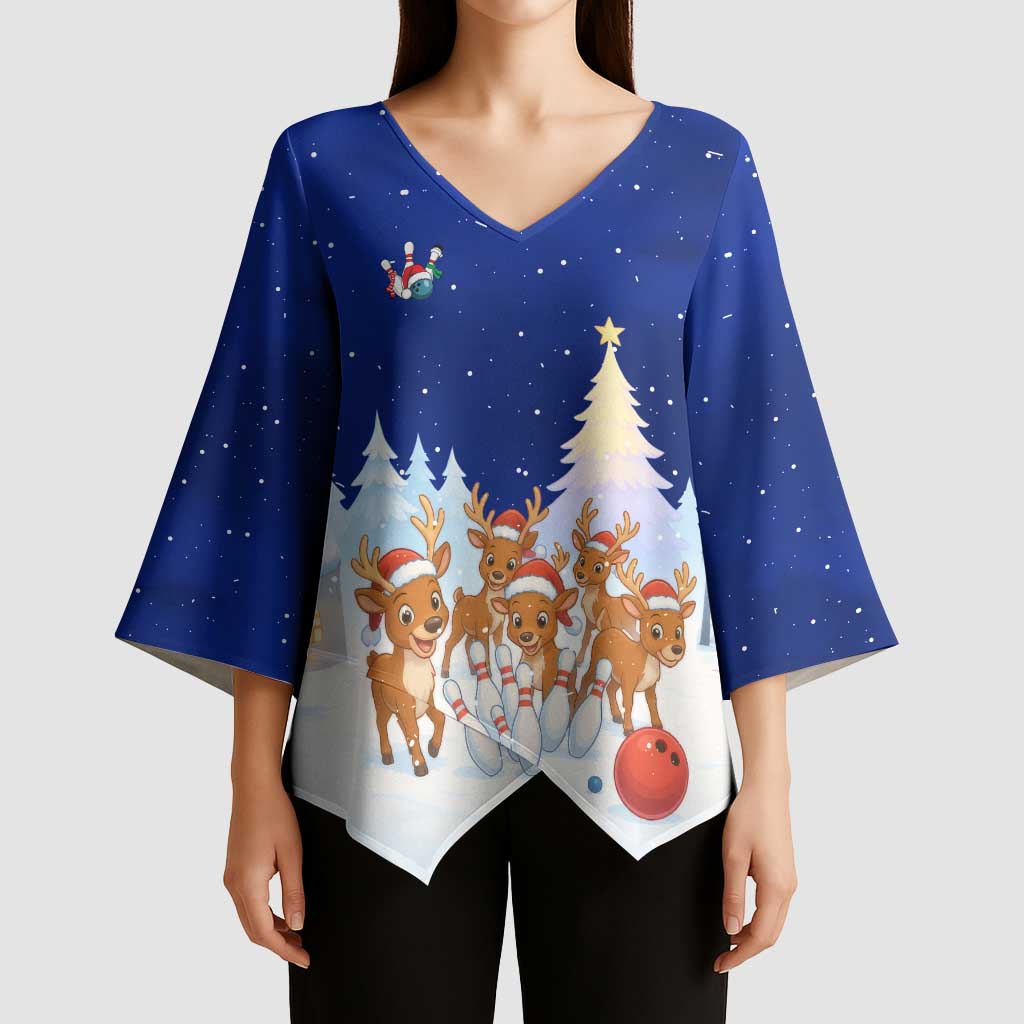 Funny Christmas Reindeer Bowling Custom Kimono Sleeve Blouse with Reindeer Snow Scene - Wonder Print Shop