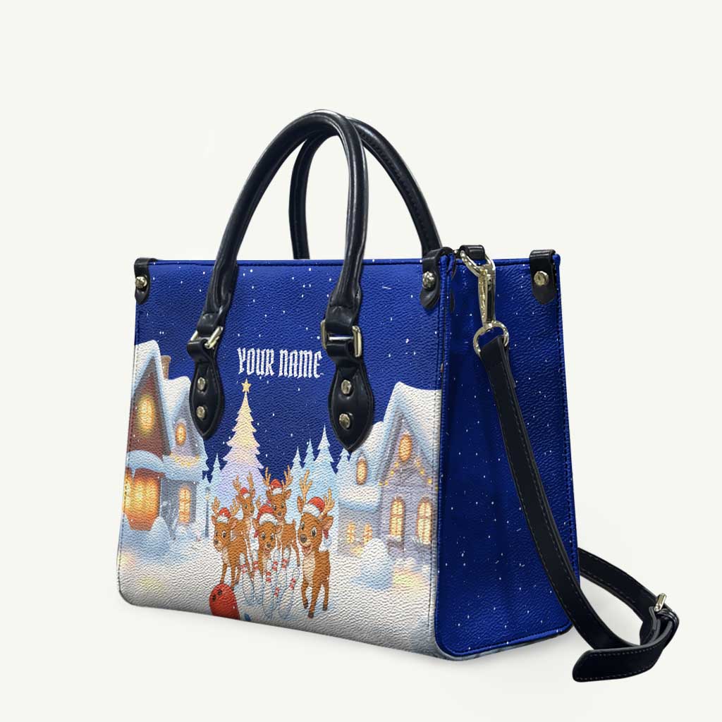 Funny Christmas Reindeer Bowling Custom Leather Bag with Reindeer Snow Scene - Wonder Print Shop