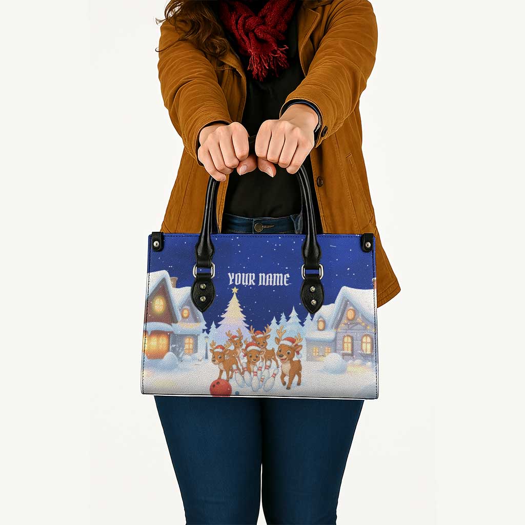 Funny Christmas Reindeer Bowling Custom Leather Bag with Reindeer Snow Scene - Wonder Print Shop