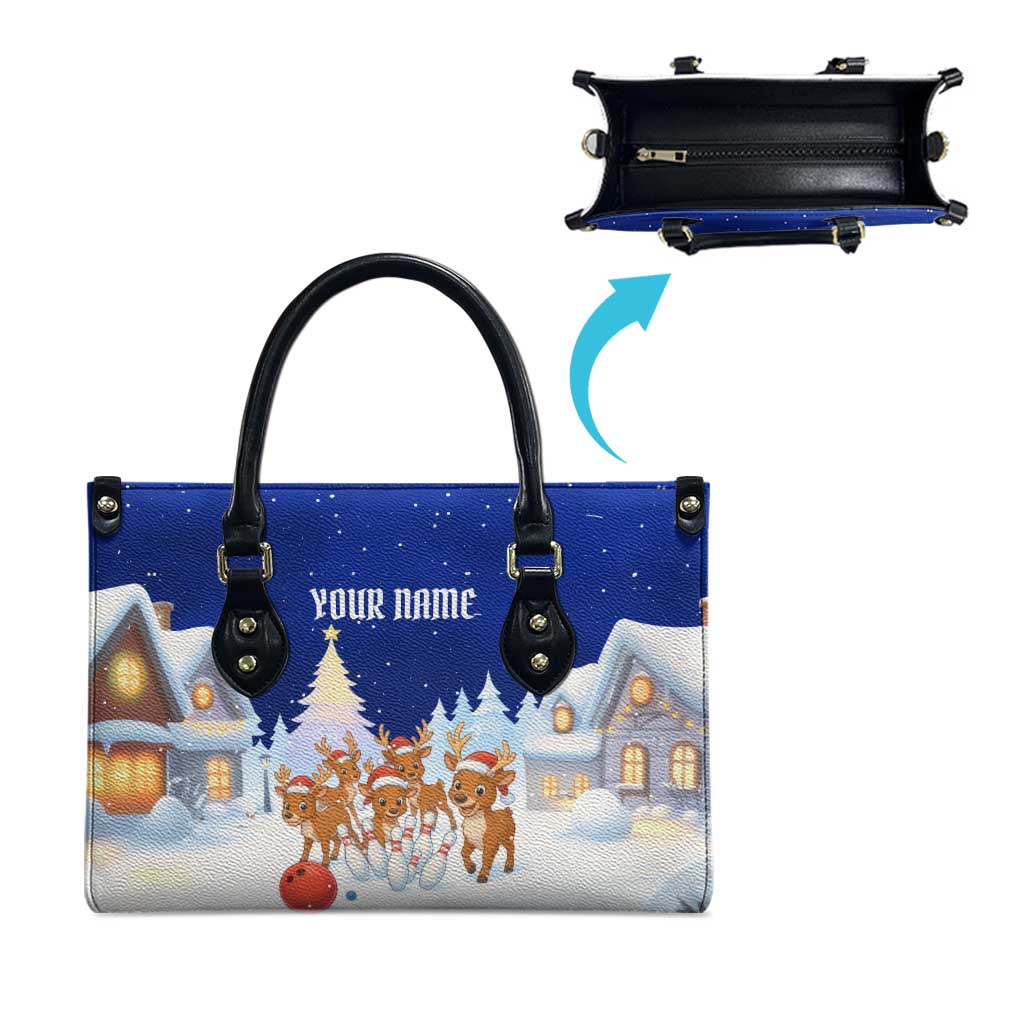 Funny Christmas Reindeer Bowling Custom Leather Bag with Reindeer Snow Scene - Wonder Print Shop