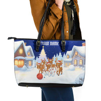 Funny Christmas Reindeer Bowling Custom Leather Tote Bag with Reindeer Snow Scene - Wonder Print Shop